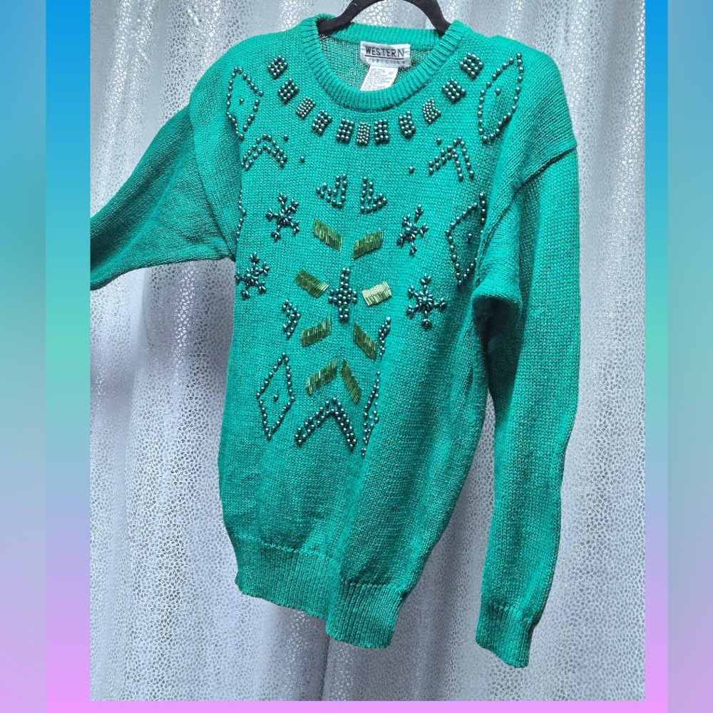 Vintage 80's Western Nortic Style Beaded Ski Sweater